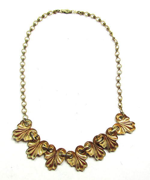 1950s Costume Jewelry Burnished Mid-Century Gold Link Necklace - Back