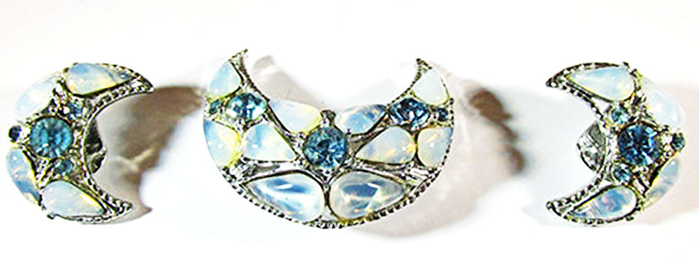Vintage Jewelry 1950s Mid-Century Unique Crescent Pin and Earrings Set - Front