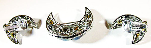 Vintage Jewelry 1950s Mid-Century Unique Crescent Pin and Earrings Set - Back