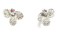 Vintage 1950s Sparkling Mid-Century Rhinestone Leaf Earrings - Front - Thumbnail