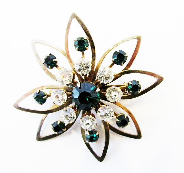 Unique Vintage 1950s Sparkling Mid-Century Diamante Floral Pin - Front