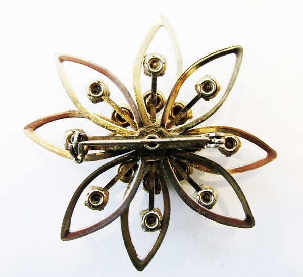 Unique Vintage 1950s Sparkling Mid-Century Diamante Floral Pin - Back