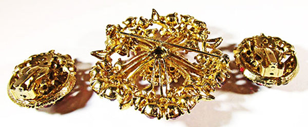 Vintage 1950s Jewelry Mid-Century Fuchsia Diamante Pin and Earrings - Back