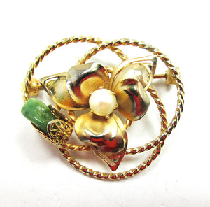 Jewelry Women's Vintage 1960s Mid-Century Gemstone Floral Pin - Front