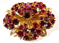 Vintage 1950s Jewelry Mid-Century Fuchsia Diamante Pin and Earrings - Pin - Thumbnail