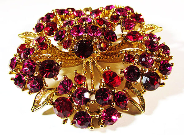 Vintage 1950s Jewelry Mid-Century Fuchsia Diamante Pin and Earrings - Pin