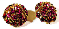 Vintage 1950s Jewelry Mid-Century Fuchsia Diamante Pin and Earrings - Earrings - Thumbnail