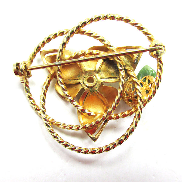 Jewelry Women's Vintage 1960s Mid-Century Gemstone Floral Pin - Back