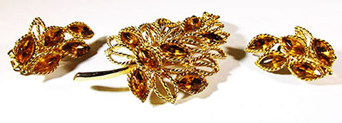 1950s Vintage Jewelry Mid-Century Topaz Diamante Pin and Earrings - Front