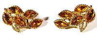 Vintage 1950s Topaz Rhinestone Gold-Toned Leaf Pin and Earrings - Earrings - Thumbnail