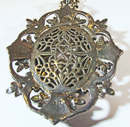 Vintage 1970s Striking Retro Sterling Marcasite Portrait Pendant