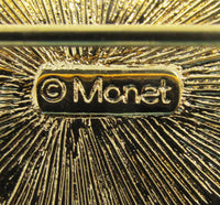 Signed Monet 1960s Designer Cabochon Pin and Earrings Set - Signature - Thumbnail