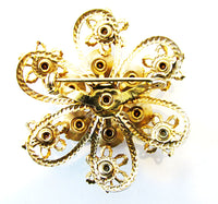 1950s Vintage Costume Jewelry Distinctive Clear Diamante Floral Pin - Back - Thumbnail