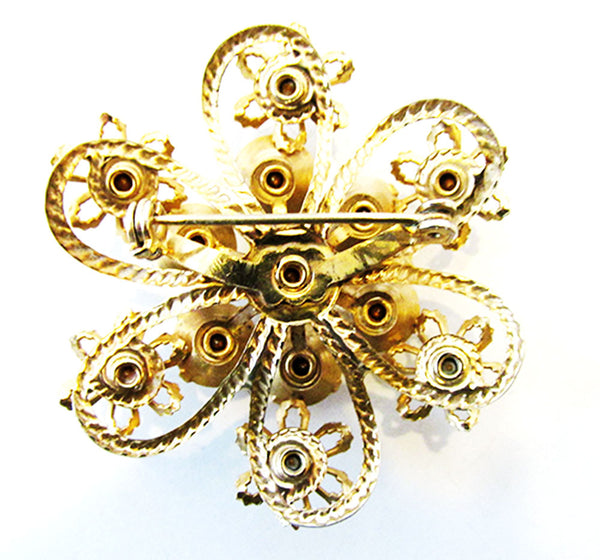 1950s Vintage Costume Jewelry Distinctive Clear Diamante Floral Pin - Back