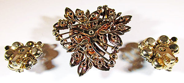 Beaujewels 1950s Vintage Jewelry Mid-Century Diamante Pin and Earrings - Back
