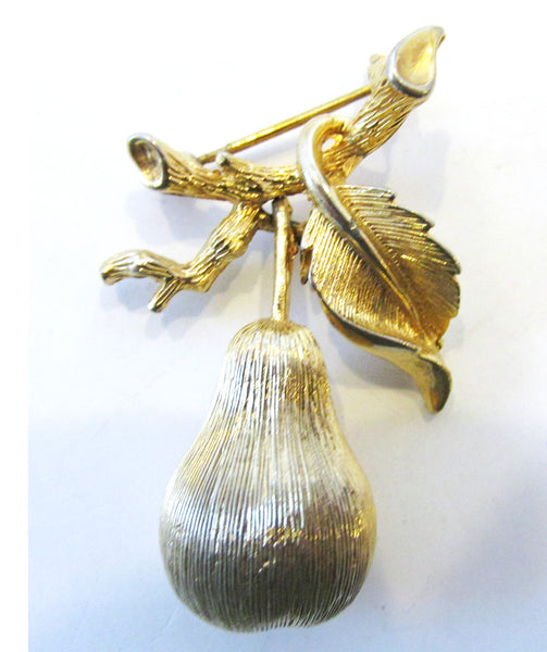 Signed Lisner Vintage1950s Mid-Century Gold Pear Drop Pin - Front