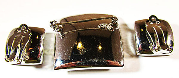 Kramer N.Y. Vintage Jewelry 1950s Diamante and Pearl Pin and Earrings - Back