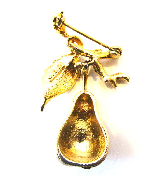 Signed Lisner Vintage1950s Mid-Century Gold Pear Drop Pin - Back