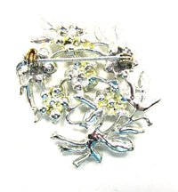 Vintage Mid-Century Sparkling Rhinestone Silver Floral Pin - Back - Thumbnail