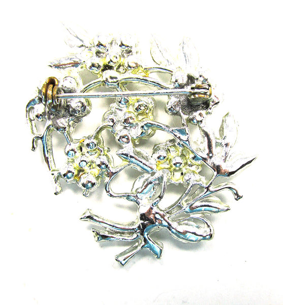 Vintage Mid-Century Sparkling Rhinestone Silver Floral Pin - Back