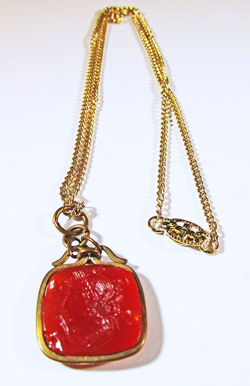 Vintage Mid Century1950s Dainty Carved Carnelian Intaglio Pendant