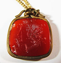 Vintage Mid Century1950s Dainty Carved Carnelian Intaglio Pendant - Thumbnail