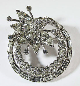 Vintage Mid Century 1950s Extraordinary Rhinestone Floral Circle Pin
