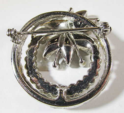 Vintage Mid Century 1950s Extraordinary Rhinestone Floral Circle Pin