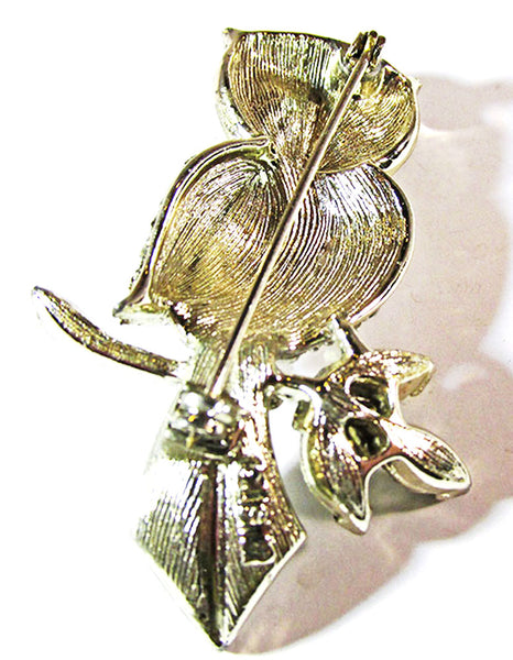 Lisner 1950s Vintage Adorable Mid-Century Figural Diamante Owl Pin - Back
