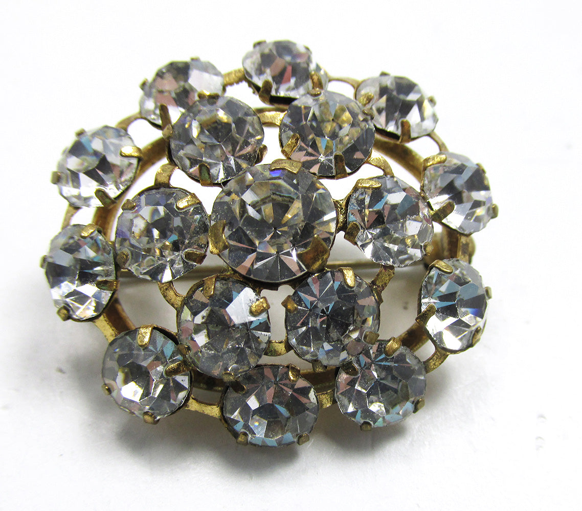 Jewelry Vintage 1950s Wardrobe Friendly Oval Rhinestone Dome Pin - Front