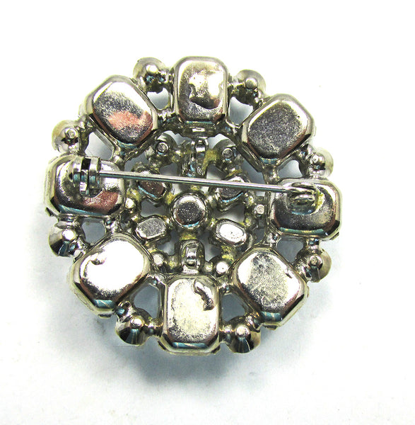 Vintage 1950s Mid-Century Unique Blue Rhinestone Floral Pin - Back