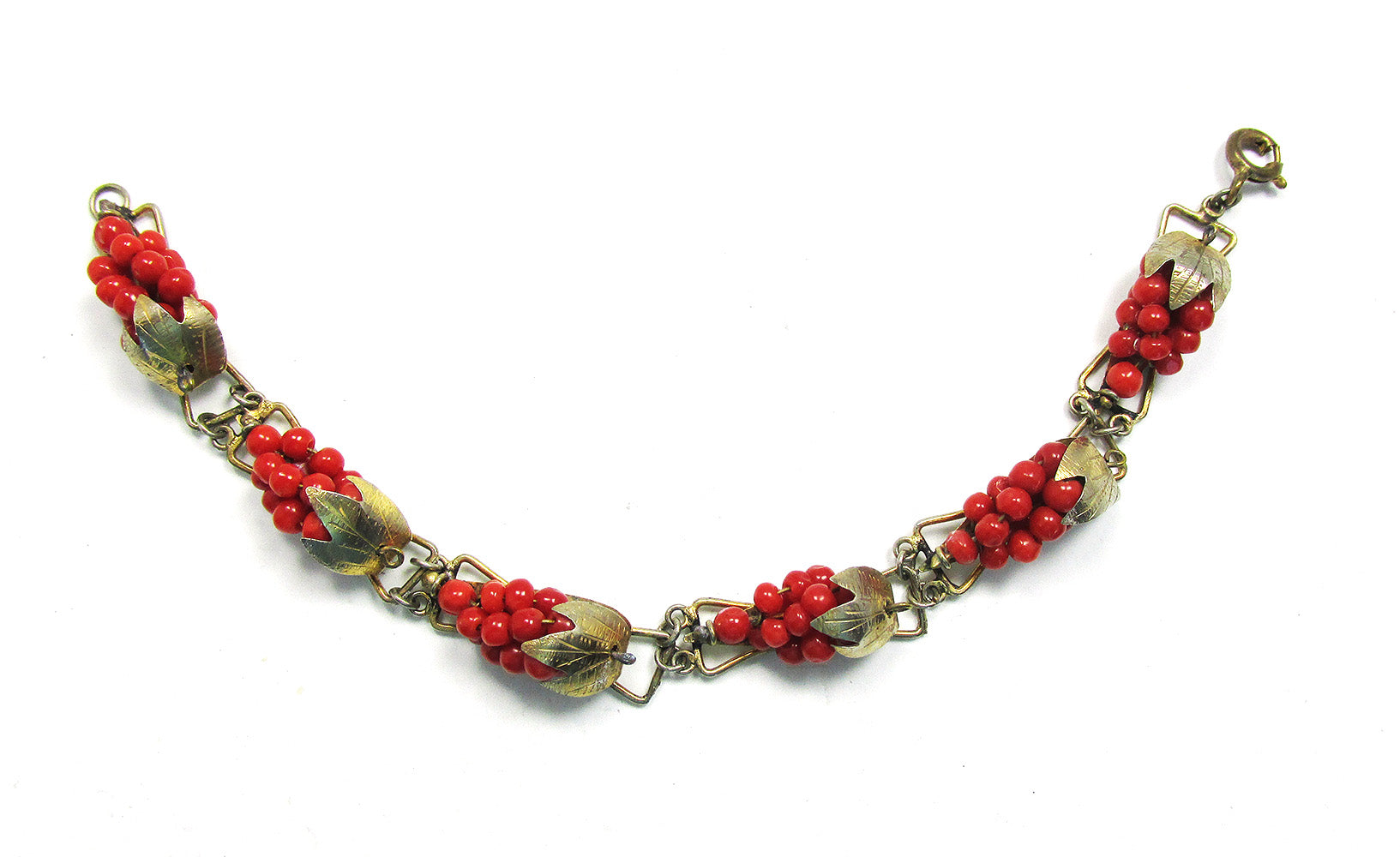 Antique 1890s Victorian Red Coral and Vermeil Link Bracelet - Front