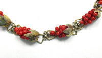 Antique 1890s Victorian Red Coral and Vermeil Link Bracelet - Close Up - Thumbnail