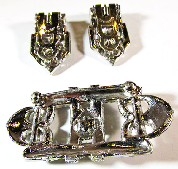 Coro 1930s Vintage Designer Jewelry Stunning Art Deco Diamante Duette - Clip and Pin Back
