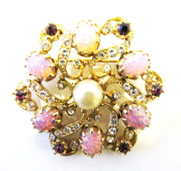 Jewelry Vintage Mid-Century Ornate Diamante and Pearl Ribbon Pin - Front - Thumbnail