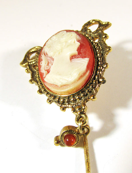 Jewelry Vintage 1950s Mid-Century Gold Cameo Hat or Stick Pin - Cameo