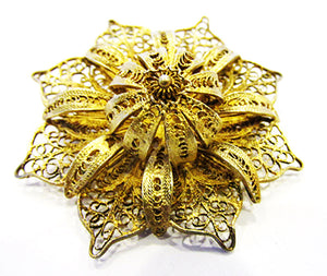 1800s Antique/Vintage Jewelry Three-Dimensional Gold Cannetille Pin