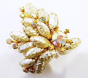 1950s Vintage Stunning Mid-Century Diamante and Pearl Spray Pin - Front