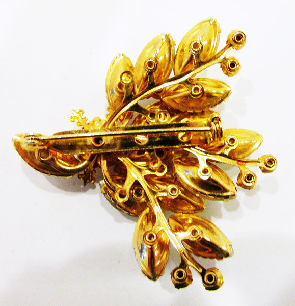 1950s Vintage Stunning Mid-Century Diamante and Pearl Spray Pin - Back