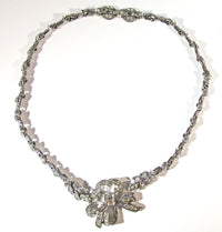 Attractive 1930s Art Nouveau Style Pot Metal Diamante Bow Necklace - Front - Thumbnail