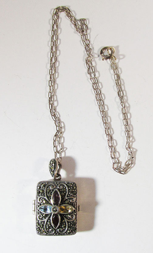Vintage Retro Sterling Contemporary Style Gemstone Pendant Locket