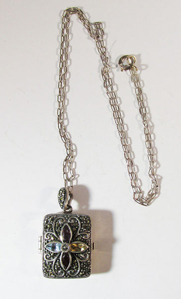 Vintage Retro Sterling Contemporary Style Gemstone Pendant Locket