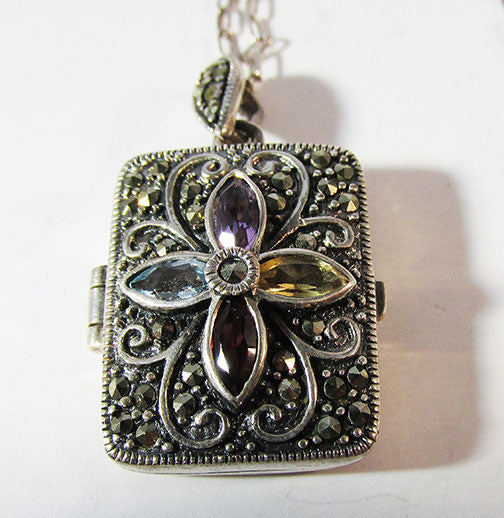 Vintage Retro Sterling Contemporary Style Gemstone Pendant Locket