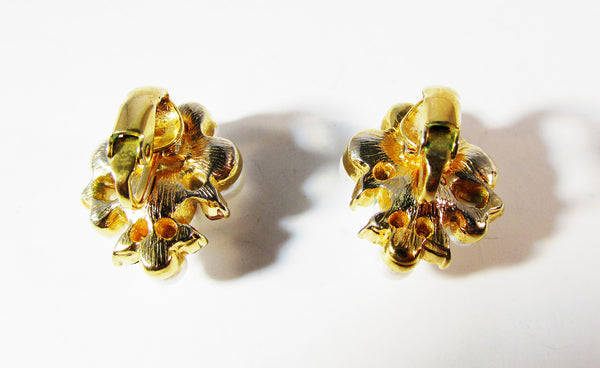 Vintage Mid-Century Flawless Sparkling Diamante and Pearl Earrings - Back