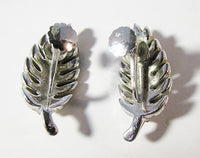 Vintage Mid Century 1950s Beautiful Rhinestone Leaf Earrings - Thumbnail