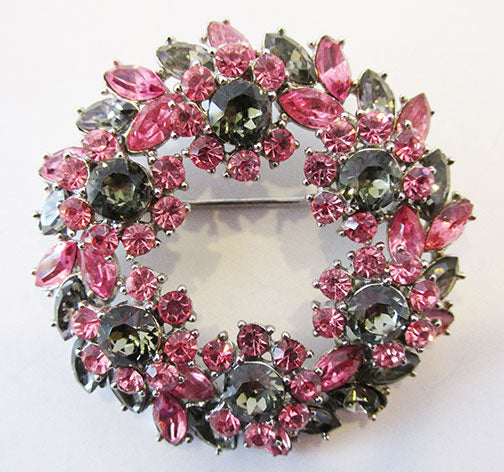 Crown Trifari Vintage 1950s Spectacular Rhinestone Floral Circle Pin