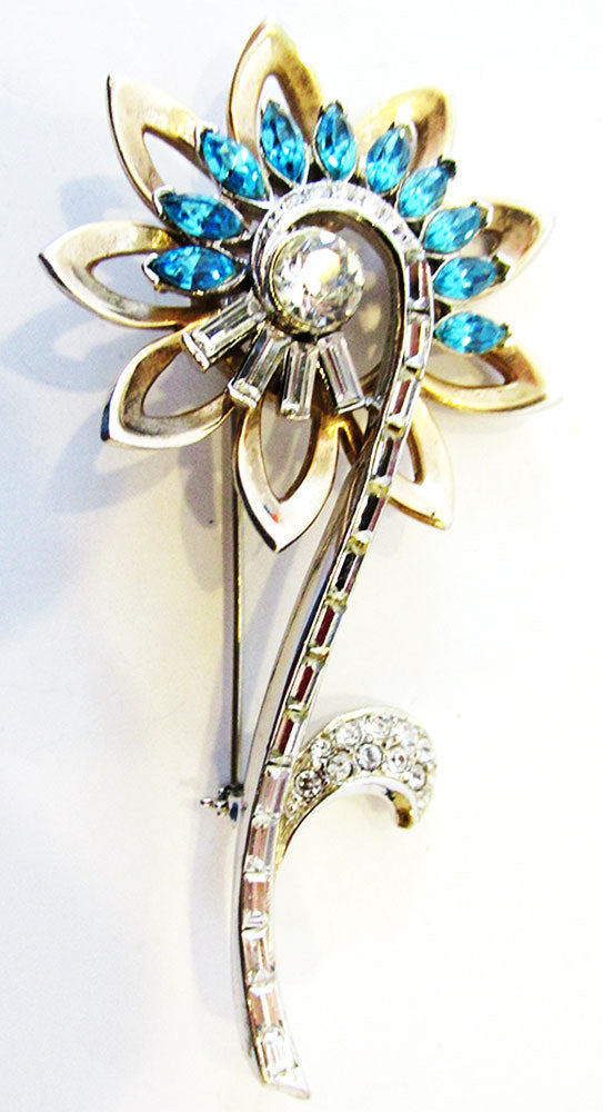 Vintage 1950s Jewelry Spectacular Mid-Century Diamante Floral Pin - Front