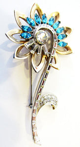 Vintage 1950s Jewelry Spectacular Mid-Century Diamante Floral Pin - Front