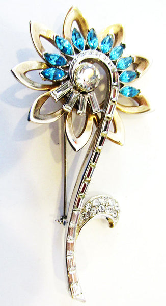 Vintage 1950s Jewelry Spectacular Mid-Century Diamante Floral Pin - Front