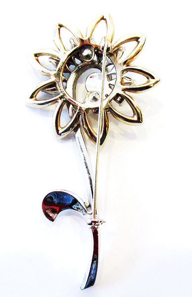 Vintage 1950s Jewelry Spectacular Mid-Century Diamante Floral Pin - Back
